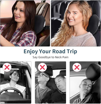 SPRFUFLY 2 Pack Car Headrest Pillow, Cloudlike Car Pillow with Adjustable Strap - 100% Memory Foam & Breathable Removable Cover, Ergonomic Design Car Neck Pillow for Driving(Includes 2 Eye Masks)