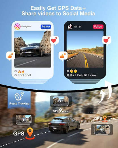 Dash Cam Front and Rear, 4K+2K Recording Dash Camera for Cars, Night Vision with WDR, 170° Wide Angle, 5.8G/2.4G Dual Wi-Fi, 64GB Card, Built-in GPS, G-Sensor Emergency Lock, 24H Parking Monitor