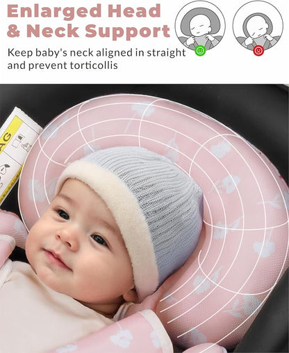 TinlyFinly Newborn Car Seat Insert, Head and Body Support, Reversible Infant Insert Compatible with Baby Carseat, Stroller, Mamaroo Swing, Rocker, Bouncer. Baby Car Seat Cushion - Pink Floral