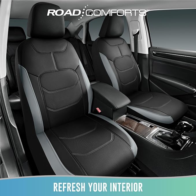 Road Comforts Seat Covers, Premium Leather Car Seat Covers Front Seats,Airbag Compatible, Automotive Seat Covers Universal Fit Most Cars,Vans,Truck,SUV Gray