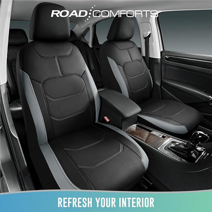 Road Comforts Seat Covers, Premium Leather Car Seat Covers Front Seats,Airbag Compatible, Automotive Seat Covers Universal Fit Most Cars,Vans,Truck,SUV Gray