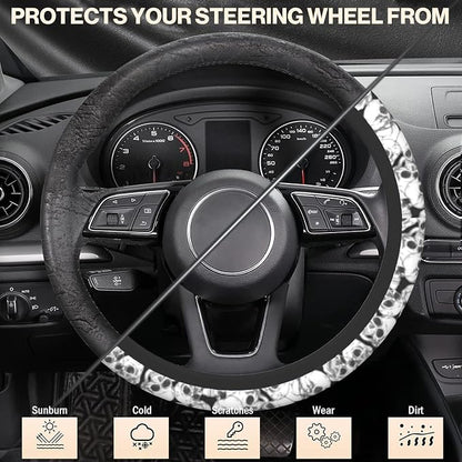 Halloween Skull Steering Wheel Cover, Anti-Slip Skeleton 15 Inches Car Steering Wheel Cover for Women Men, Neoprene Floral Car Accessories Protective Case for Vehicle Truck SUV