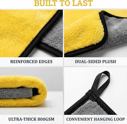 PARAROSE Microfiber Towels for Cars, 800GSM Car Drying Towel, Large Microfiber Cleaning Towels for Car Washing, Waxing, Buffing, Polishing, Scratch-Free Auto Detailing Towels, 6 Pack, 12 x 24 Inch
