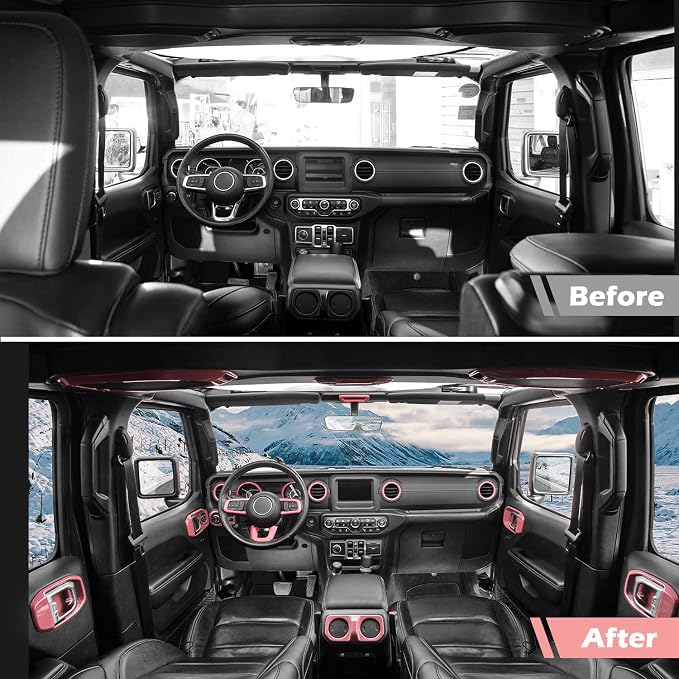 for Wrangler JL Interior Trim Kit Pink Dashboard for Jeep Wrangler JL JLU Gladiator JT 2018-2023 Pink Interior Accessories 21pcs