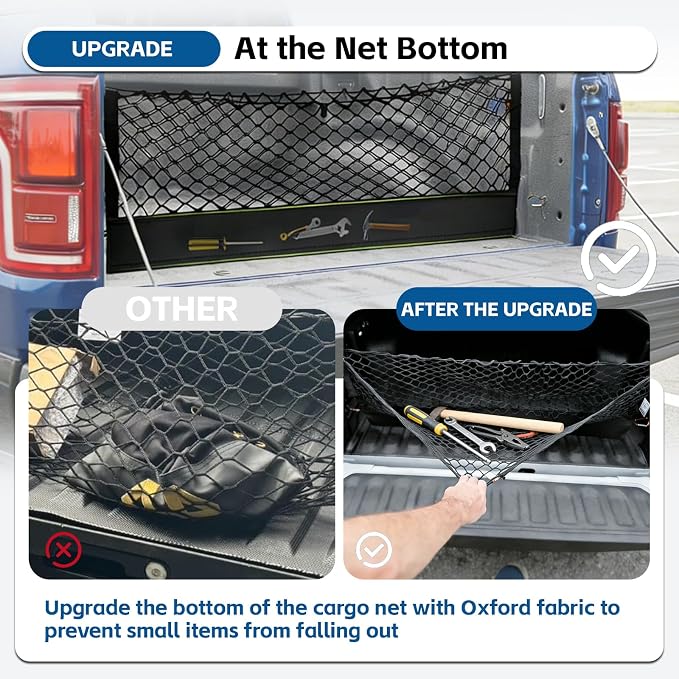 Truck Bed Cargo Net Truck Netting Custom Fit for Dodge Ram 1500 2025 2026-2019 Pickup Tailgate Organizer Net Heavy-Duty Elastic Truck Storage Grocery Mesh Net-Envelope Style