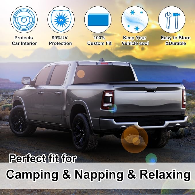 TINGLU Window Shades for Dodge RAM 1500 2019-2026 CrewCab,MegaCab Pickup,2Dr RegularCab,4Dr QuadCab Accessories Car Side Full Windows Windshield Sun Shade Camping Sun UV Rays Privacy Protection 6PCS