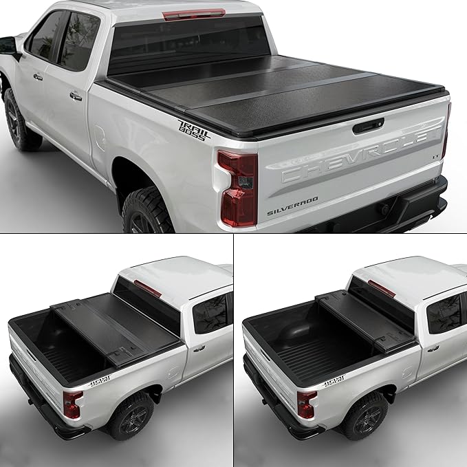 Toptiny Hard Folding Truck Bed Tonneau Cover |THTF030|Fits Chevy/GMC Silverado/Sierra 1500(2007-2026) 2500 3500 HD(2007-2019), Works w/MultiPro/Flex Tailgate 6' 7" Bed (79.4")