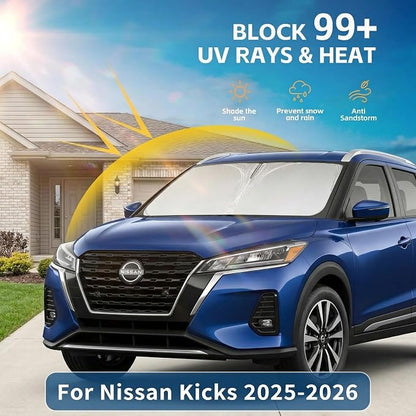 Windshield Sun Shade for Nissan Kicks 2025 2026 Sunshade Front Window Shade Custom Fit Kicks Accessories Sun Visor Foldable Shade Blocks UV Rays Accessories