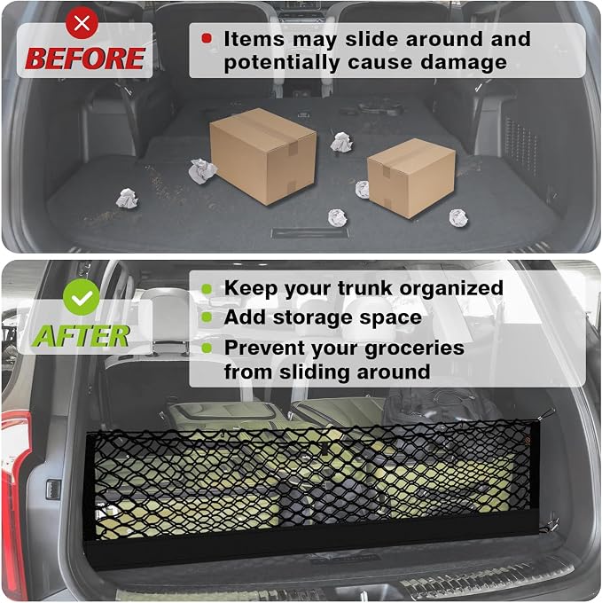Muslogy Truck Bed Cargo Net Trunk Netting Compatible with Kia Telluride 2026 2020-2025 (V2) Accessories, Pickup Cargo Organizer SUV Sedan Storage Net w/Heavy Duty Carabiners