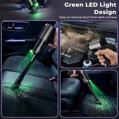 20000Pa Cordless Car Vacuum, 80,000 RPM Brushless Motor Handheld Vacuum with 7-in-1 Air Duster Blower, Portable Type-C Rechargeable Cleaning Kit for Pet Hair, Home & Office, Black