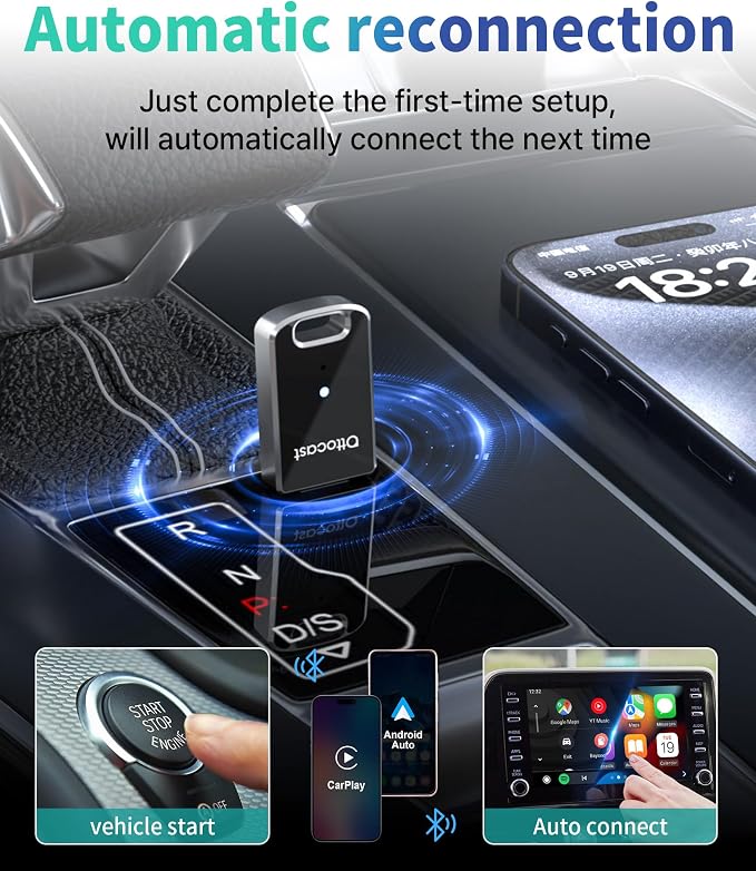 OTTOCAST Mini Edge, 2 in 1 Wireless Carplay Adapter & Wireless Android Auto Adapter for Apple iPhone Samsung or other AndroidPhone, USB Bluetooth Car Accessories for OEM Wired Carplay/Android Auto Car