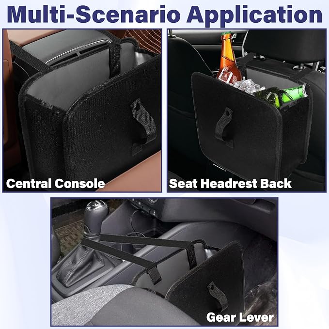 BFXM Car Trash Can, 2.8 Gallons Foldable Car Garbage Can, Collapsible Hanging Car Trash Bin for Car Seat, Leakproof Garbage Bags, Car Interior Accessories