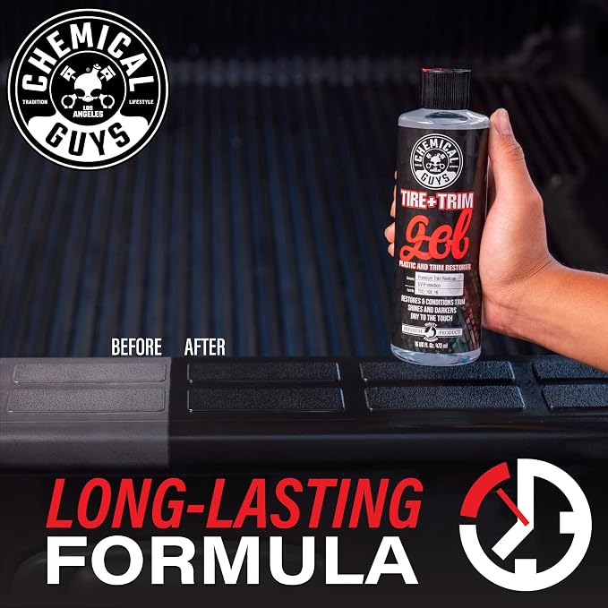 Chemical Guys Tire And Trim Gel For Plastic And Rubber, Restores Faded Tires, Trim, And Bumpers, Enhances Shine And Protection, Safe For Cars, Trucks, SUVs, Motorcycles, RVs & More, 16 Fl Oz
