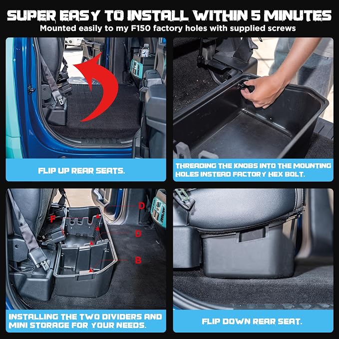 WHALEMOTOR Underseat Storage Compatible with Ford F150(2015-2026)&Super Duty(2017-2026) SuperCrew/Crew Cab, Upgraded Rear Under Seat Organizer Cargo Box for F-150 F250 F350 F450 F550