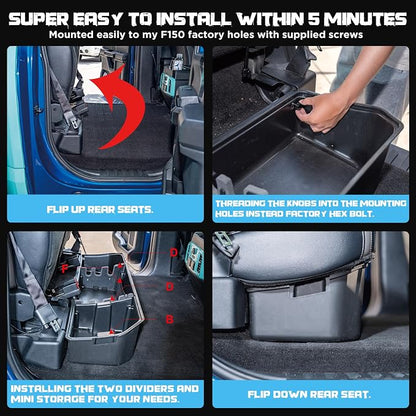 WHALEMOTOR Underseat Storage Compatible with Ford F150(2015-2026)&Super Duty(2017-2026) SuperCrew/Crew Cab, Upgraded Rear Under Seat Organizer Cargo Box for F-150 F250 F350 F450 F550