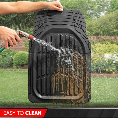 Motor Trend FlexTough LITE Rubber Car Mats Full Set - All Weather Floor Mats for Cars & SUVs - Automotive Waterproof Black Car Floor Mats for Cars Interior Accessories Universal Trim-to-Fit