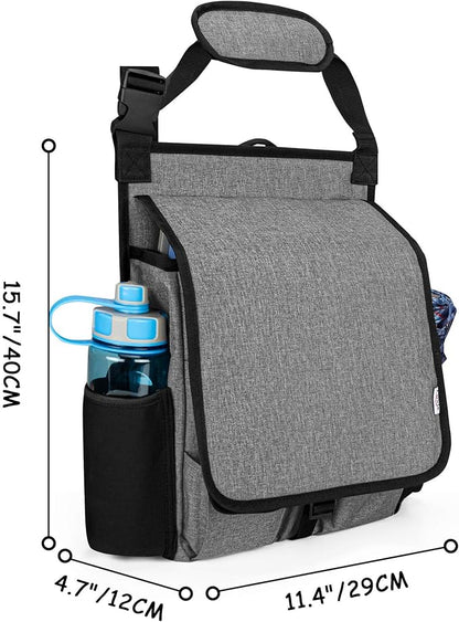 LUXJA Car Front Seat Organizer with Cover and Laptop Sleeve, Car Seat Organizer with Back Adjustable Straps, Gray