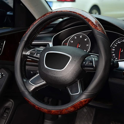 KAFEEK 16 inch Wood Grain Steering Wheel Cover, Compatible for F150 F250 F350 Ram 4Runner Tacoma Tundra Range Rover