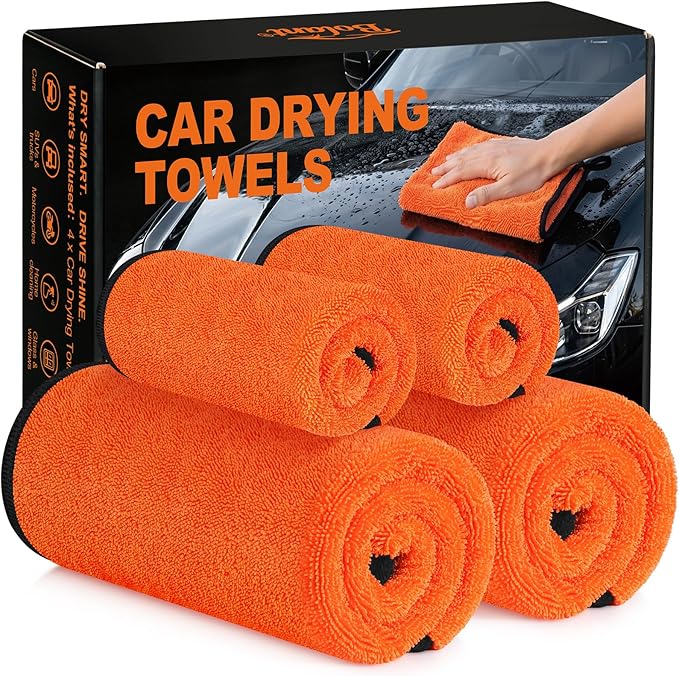 Bolant 4 Pack Twisted Loop Car Drying Towel, Microfiber Towels for Cars 24"x36", Reusable Shammy Quick Dry Cloth for Carwash, for Auto, Boat, RV, Garage & Home