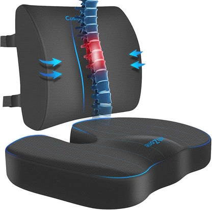 CushZone Seat Cushion, Lumbar Support Pillow with Adjustable Strap-Chair Cushions for Sciatica Pain Relief-with Washable Cover Memory Foam for Car, Travel and Wheelchair-Gray X-Large
