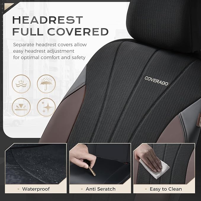 Coverado Car Seat Covers Front Seats, Luxury Seat Covers Full Set, Mesh Breathable Seat Protectors, 2 Seats Driver Seat Covers, Universal Fit for SUV, Sedan, Truck