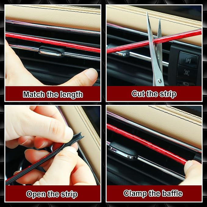 Frienda 25 Pack Universal Car Vent Trim Strips and Cup Mats Set 20 Pcs 16 Feet Air Conditioner Outlet Decor with Installation Tool 4 Pcs Non Slip Cup Holders Mats DIY Trim Accessories(Red)