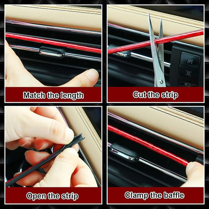 Frienda 25 Pack Universal Car Vent Trim Strips and Cup Mats Set 20 Pcs 16 Feet Air Conditioner Outlet Decor with Installation Tool 4 Pcs Non Slip Cup Holders Mats DIY Trim Accessories(Red)