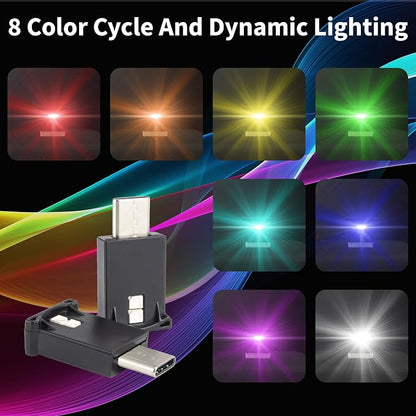 Mini USB LED Car Light, DC 5V Intelligent Interior Car Lights, Atmosphere Lamp for Car, Plug-in Interface, Suitable for Car, Laptop Keyboard, Home Office, Adjustable Brightness (Type C)
