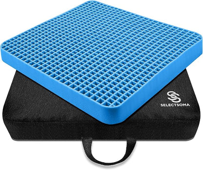 SelectSoma Travel Gel Seat Cushion for Long Sitting - Travel Pad for Car, Truck, Office Chair, Wheelchair - Cooling Gel Cushion for Sciatica, Tailbone, Back Pain, and Pressure Relief