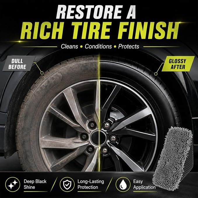 2 Pcs Tire Shine Applicator Sponges, Microfiber Tire Brightener Applicator Pad, Reusable Tires Dressing Applicators Pad, Contoured Tires Sponge for Car Detailing Cleaning Rubber Vinyl Plastic Trim