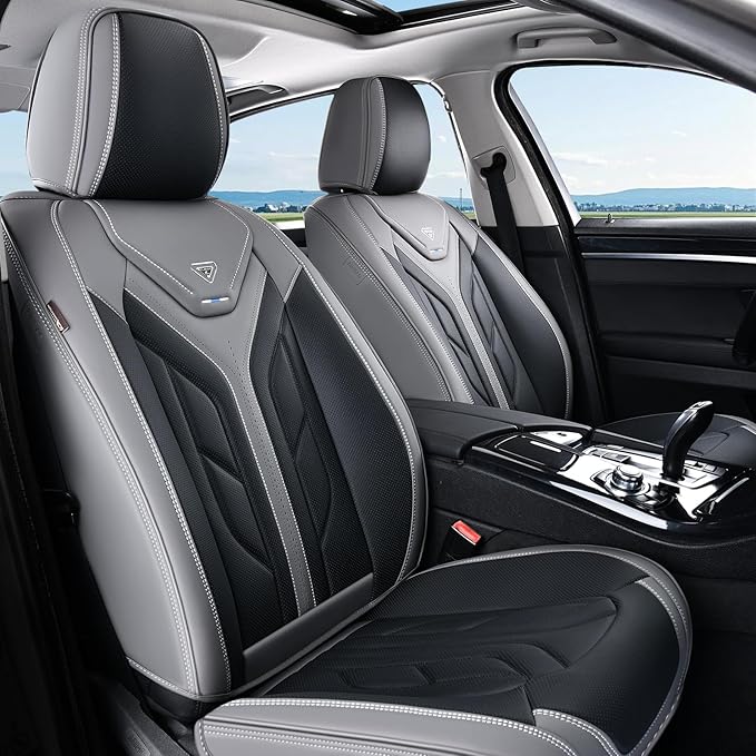 Coverado Seat Covers, Car Seat Covers Front Seats, Leather Seat Covers for Cars, Automotive Seat Covers Car Seat Protector Car Seat Cushion Universal Fit for Most Sedans SUV Pick-up Truck(Gray&Black)