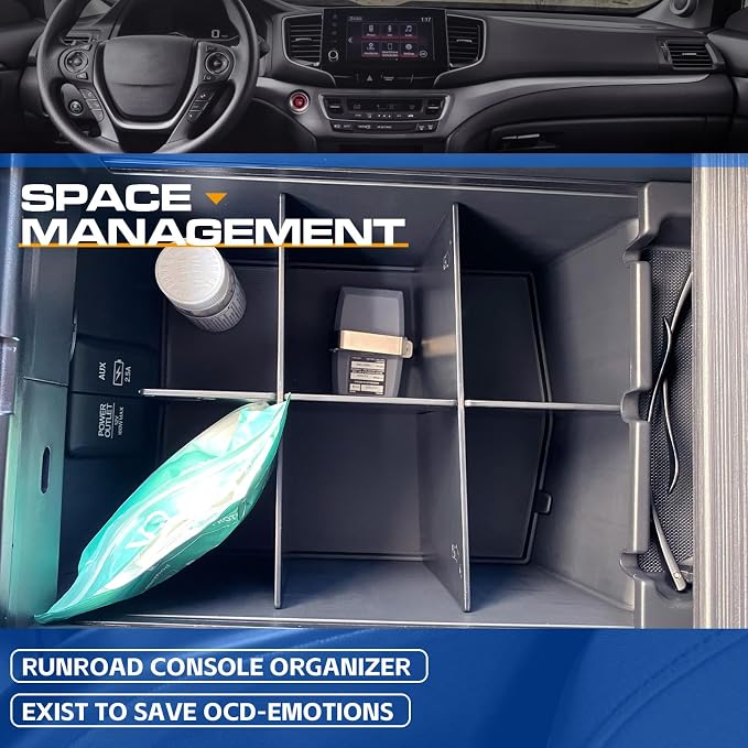 RUNROAD Center Console Organizer for Honda Pilot (2016-2022)/ Ridgeline (2017-2023)/ Passport (2019-2023) Accessories, Armrest Box Insert Dividers