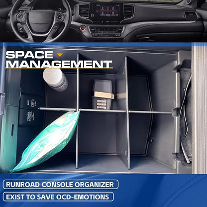 RUNROAD Center Console Organizer for Honda Pilot (2016-2022)/ Ridgeline (2017-2023)/ Passport (2019-2023) Accessories, Armrest Box Insert Dividers