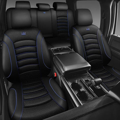 CAR PASS Comfortable 3D Foam Mesh Leather Car Seat Covers Full Sets, Air Cool Mesh Breathable Seat Covers for Car, Universal 5 Seats Fit for SUV Truck Sedan Automotive, Airbag Compatible,Black Blue