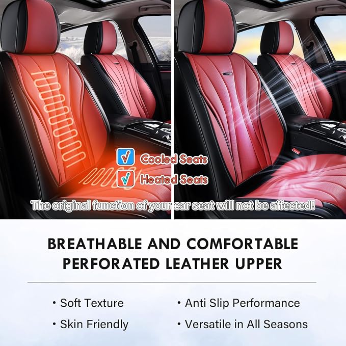 Coverado Front Seat Covers, 2 Pack Leather Seat Cover for Cars, Waterproof Seat Covers, Front Seat Car Seat Protectors, Driver Car Seat Cushions Universal Fit for Most Vehicles, Black&Red