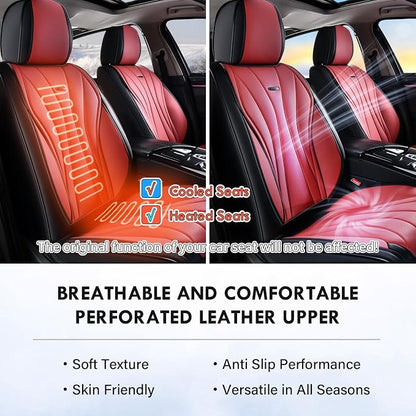 Coverado Front Seat Covers, 2 Pack Leather Seat Cover for Cars, Waterproof Seat Covers, Front Seat Car Seat Protectors, Driver Car Seat Cushions Universal Fit for Most Vehicles, Black&Red