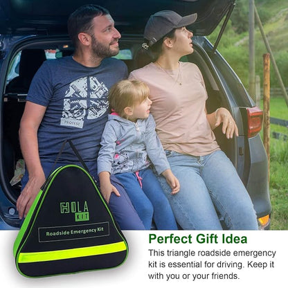 HolaKit Auto Emergency Kit, 55-Piece Car Emergency Roadside Kit with Jumper Cables, First Aid Kit, Safety Hammer, Goggles, Tow Ropes and More Ideal Car Essential Accessories for Women and Men