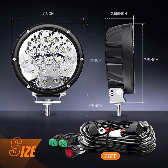 Nilight 2PCS 7Inch 85W LED Driving Light 10200LM IP68 Spot Flood Combo Round Built-in EMC Offroad Lights with 14AWG DT Connector Wiring Harness Kit for Truck ATV UTV SUV