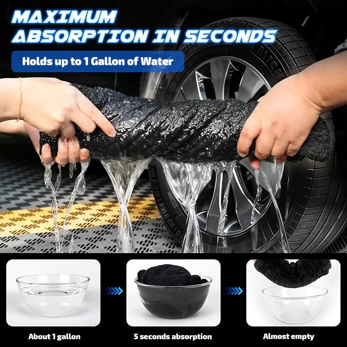 SMINDER 2-Pack 1200 GSM Car Drying Towels – Microfiber Towels for Cars (36" x 24"), Ultra-Absorbent, Streak-Free, Scratch-Free, No Water Spots, Double-Twist Pile & Edgeless Design(Blue)