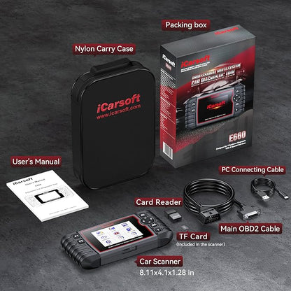iCarsoft E660 2026 Version 4 Systems OBD2 Scanner, ABS SRS Engine Transmission Car Code Reader with 6 Reset Service Clear Fault Codes Battery Test Diagnostic Scan Tools Lifetime Free Upgrade