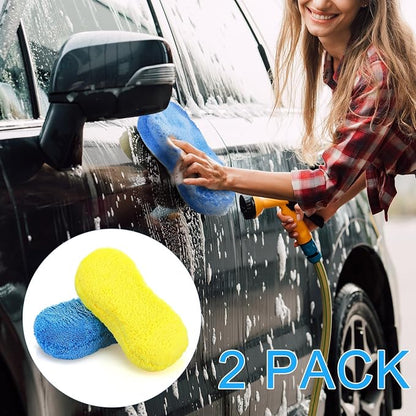Tanlade 2 Pcs Large Car Wash Sponge for Cleaning, The Microfiber Sponges for Car Washing Supplies, Trucks and Motorcycles (Blue,Yellow)