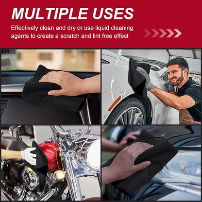 Oudain 200 Pcs Microfiber Cleaning Cloth 16x16 Inch Microfiber Towels for Car Ultra Absorbent Cleaning Rags Reusable Lint Free Streak Free Detailing Towel for Car Washing Drying Dusting (Black)
