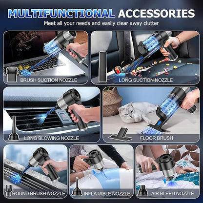 JONYJ Handheld Car Vacuum Cleaner Cordless, 16000PA Hand Held Vacuum Portable, 2 in 1 Air Duster and Mini Vacuum Cleaner Rechargeable with LED, Multi-Nozzles & Washable Filters for Home Office Car Pet