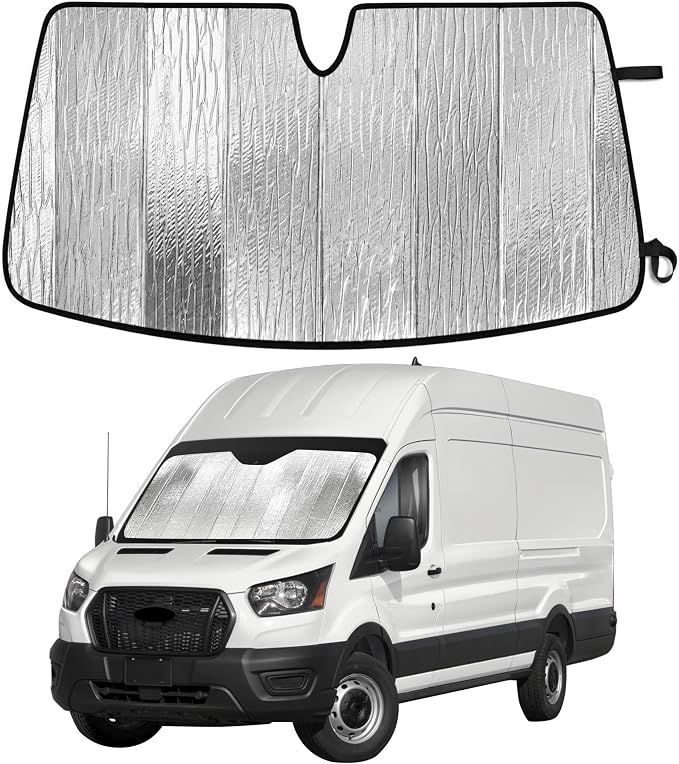EcoNour Accordion Foldable Windshield Sun Shade Fit for Ford Transit 2015-2024 2025 2026 Sunshade, Front Car Window Shades Sun Visor, Blocks UV Rays & Heat, Car Accessories