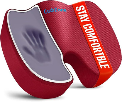 CushZone Seat Cushion, Office Chair Cushions, Car Seat Cushion, Non-Slip Sciatica & Back Coccyx Tailbone Pain Relief Chair Pad, Memory Foam (Large,Red)