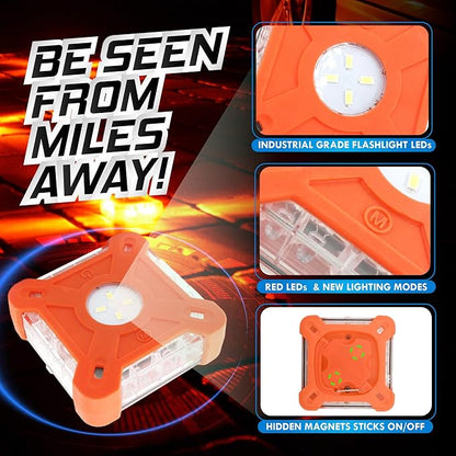 MARCALA Emergency Lights for Vehicles 3-Pack | LED Road Flares | Flares Emergency Road | LED Emergency Flares Include Batteries, Case, Whistle and are Stronger, Brighter & Better than round LED Flares