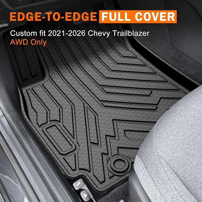 KUST Floor Mats Set for 2021-2026 Chevy Trailblazer Accessories (AWD Only), All Weather Floor Liners & Backrest Mats & Rear Trunk Mat, TPE Rubber Raised Edge (Cargo in Upper Deck Position)