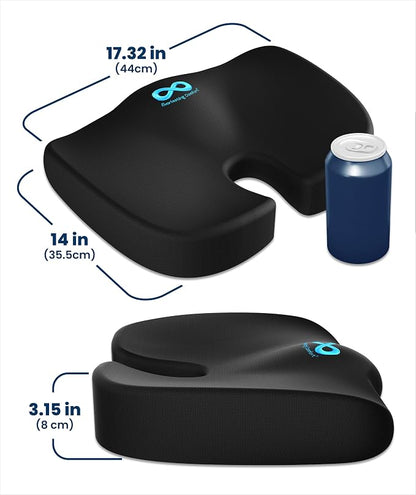 Everlasting Comfort Doctor Recommended Memory Foam Seat Cushion for Office Chairs & Car - Ergonomic Office Desk Accessories - Cushions for Tailbone Pain Relief, Sciatica (Black Airflow, Large)