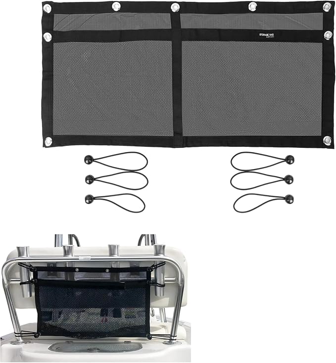 Upgrade Boat Storage Bag,Mesh Suspended Storage Organizer, Cargo Net Pocket Organizer Pouch Bag,Boat,Truck SUV Travel Long Road Trip Camping Interior Accessories with 6 pcs Elastic Ring(32 INCH)