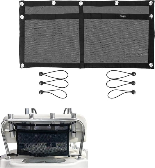 Upgrade Boat Storage Bag,Mesh Suspended Storage Organizer, Cargo Net Pocket Organizer Pouch Bag,Boat,Truck SUV Travel Long Road Trip Camping Interior Accessories with 6 pcs Elastic Ring(32 INCH)